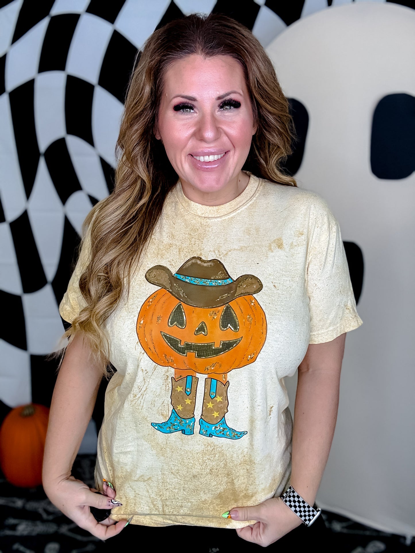 Western Pumpkin Short Sleeve Graphic Halloween T-Shirt