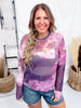 Abstract Orchid Long Sleeve Mesh Top