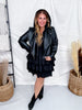 Zip Up Hooded Black Faux Leather Jacket