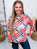 Checkered Hearts Long Sleeve Mesh Top