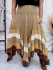 Brown Mineral Washed Tiered Hem Skirt