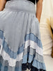 Blue Mineral Washed Tiered Hem Skirt