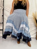 Blue Mineral Washed Tiered Hem Skirt