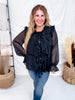 Sheer Chiffon Black Blouse W/ Cascading Ruffle Trim
