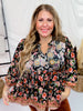 Paisley & Floral Print Split Neck Top
