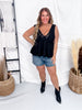 Black Lace Trim Deep V-Neck Tank Top