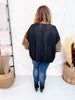 Textured Black Knit Top W/ Leopard Printed Bubble Sleeves
