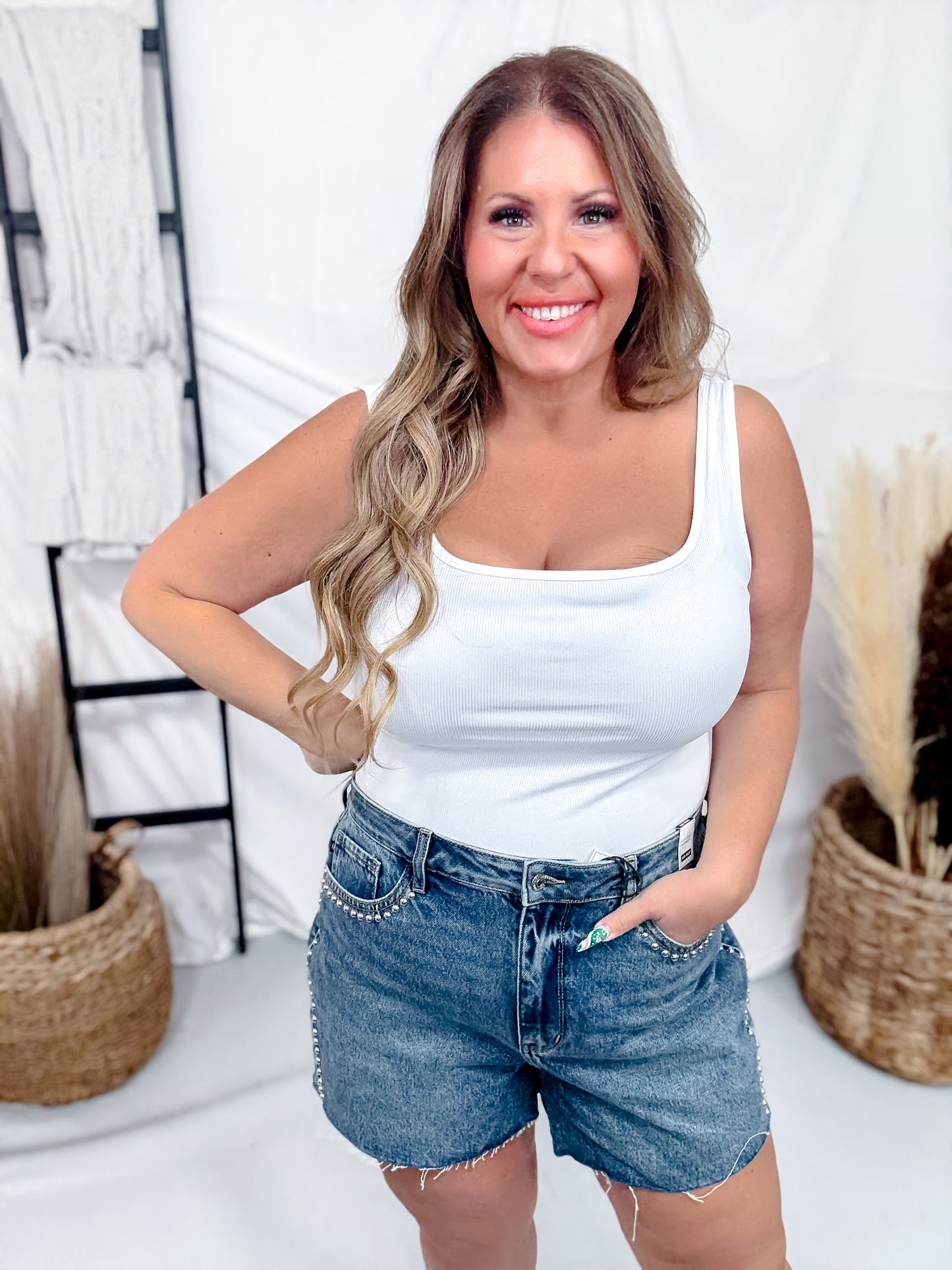 Judy Blue High-Waist Rigid Magic Denim Shorts W/ Studding Details