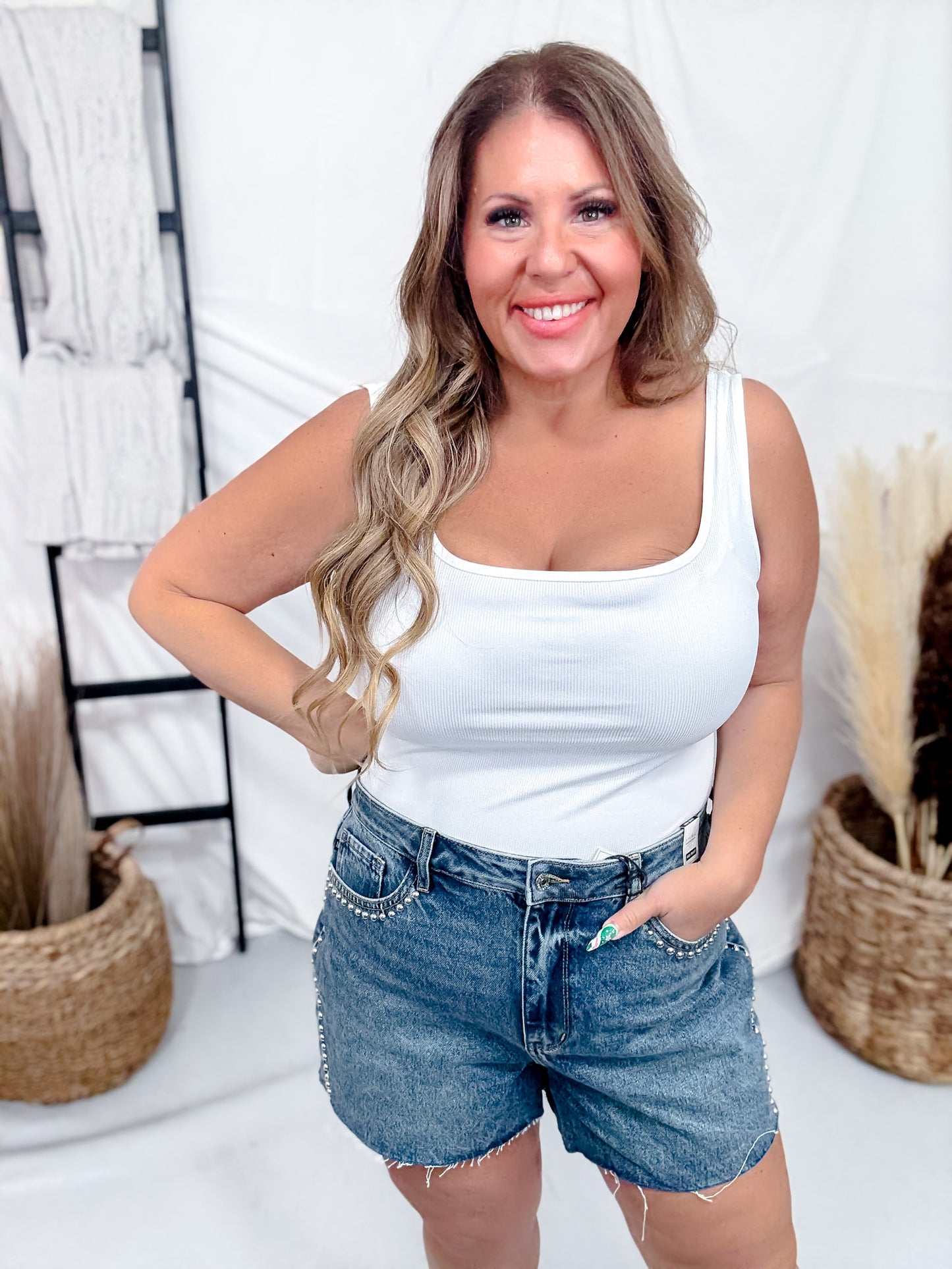 Judy Blue High-Waist Rigid Magic Denim Shorts W/ Studding Details