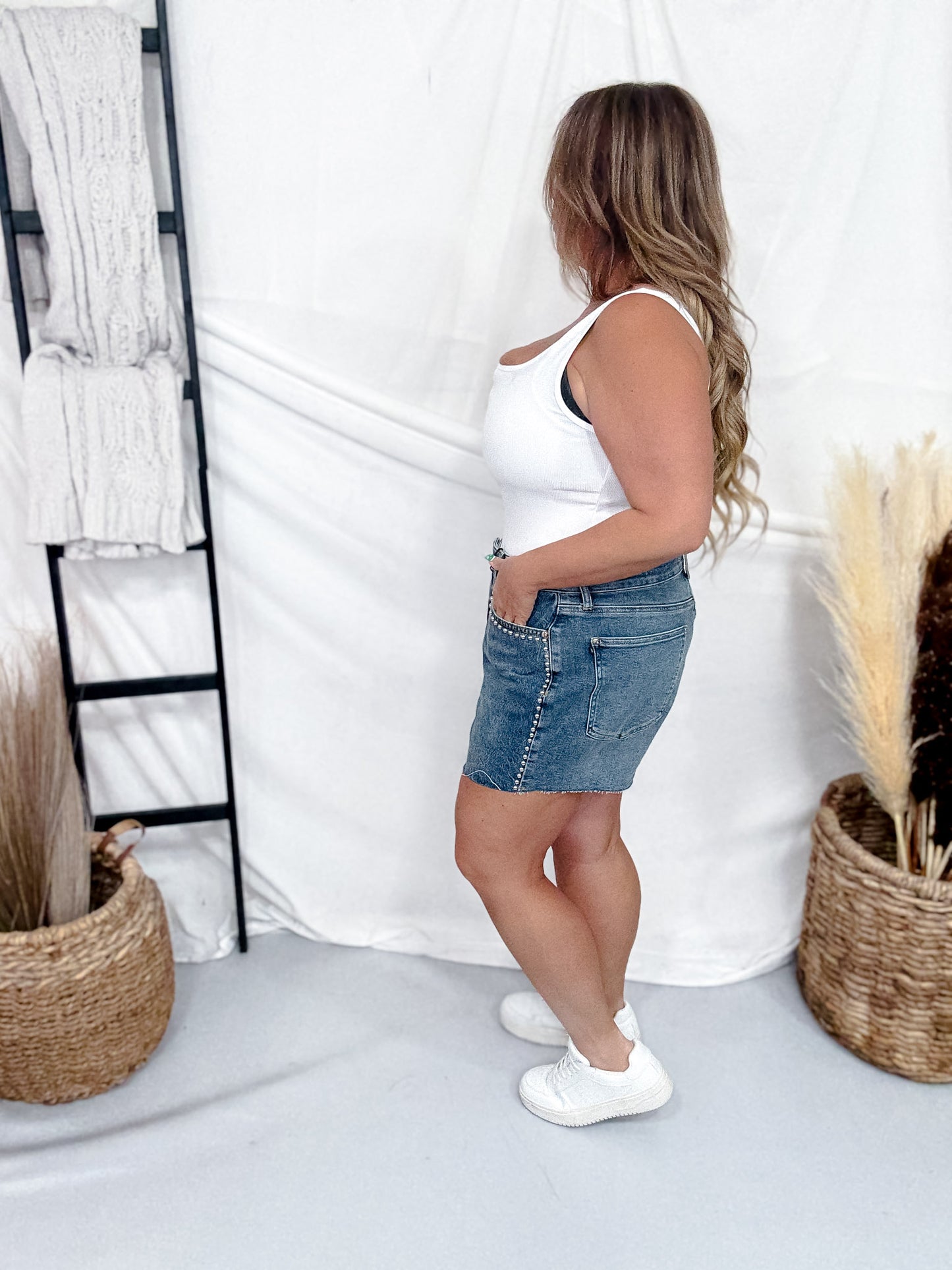 Judy Blue High-Waist Rigid Magic Denim Shorts W/ Studding Details