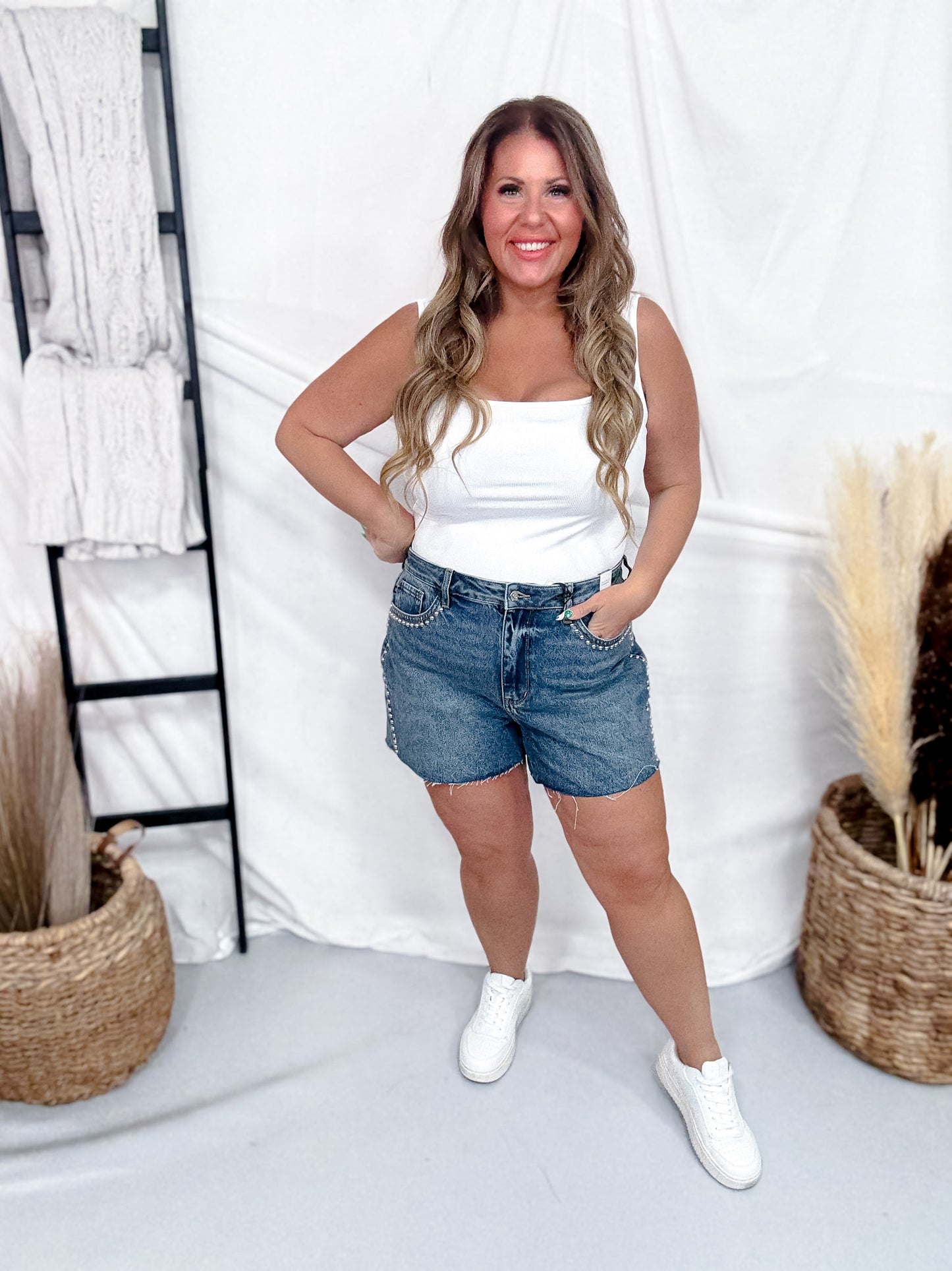 Judy Blue High-Waist Rigid Magic Denim Shorts W/ Studding Details