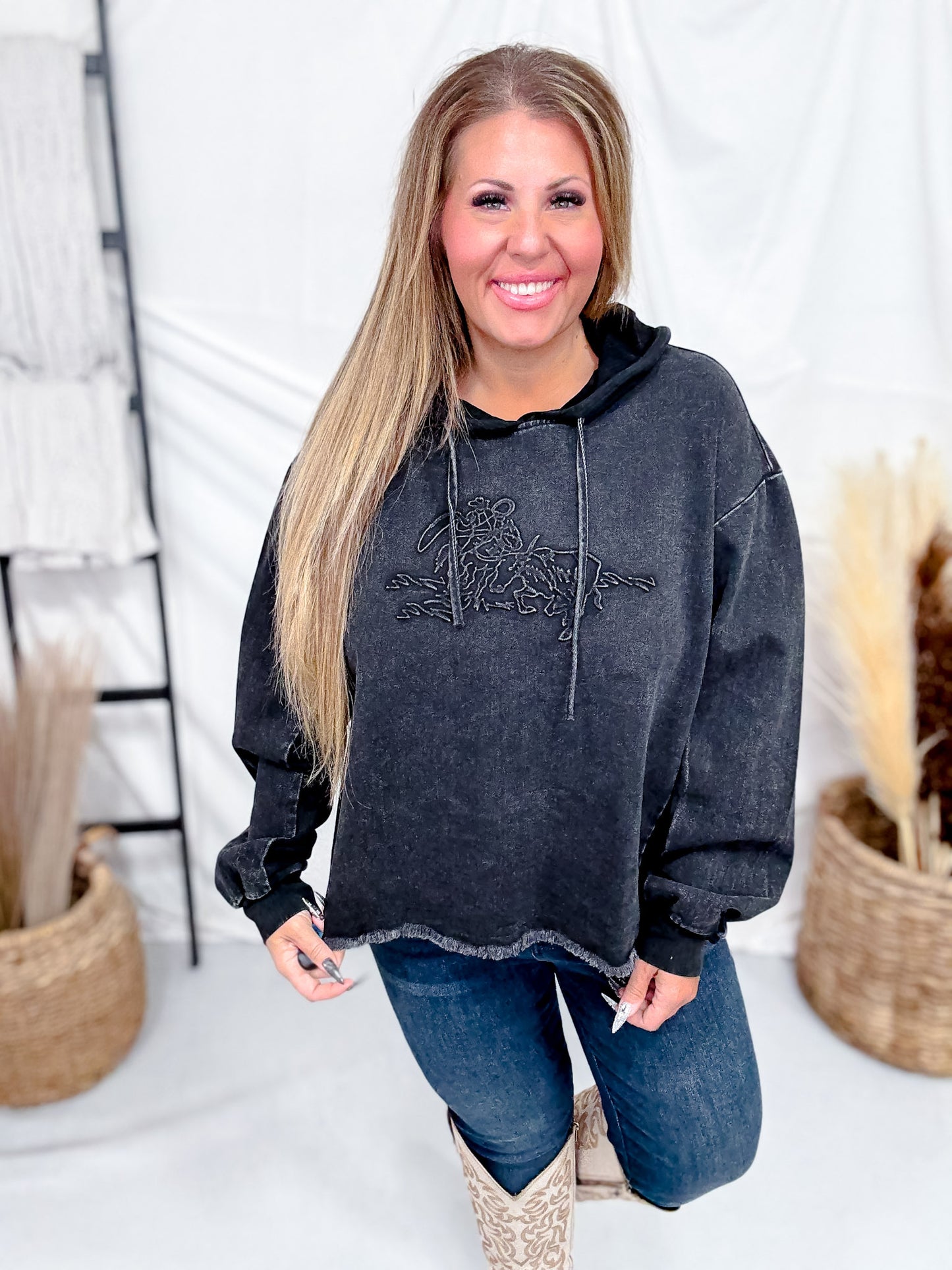 Midnight Black Urban Denim Hoodie