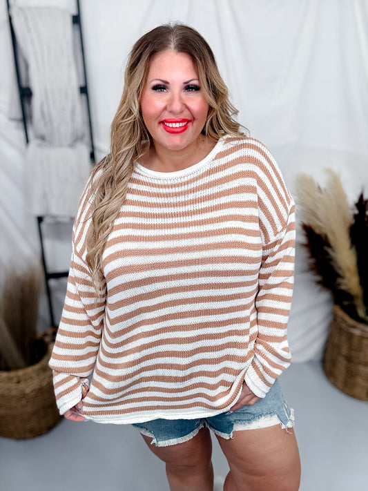 Off White & Toffee Long Sleeve Stripped Knit Sweater