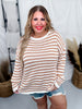 Off White & Toffee Long Sleeve Stripped Knit Sweater