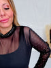 Stars At Night Rhinestone Studded Black Mesh Long Sleeve Top