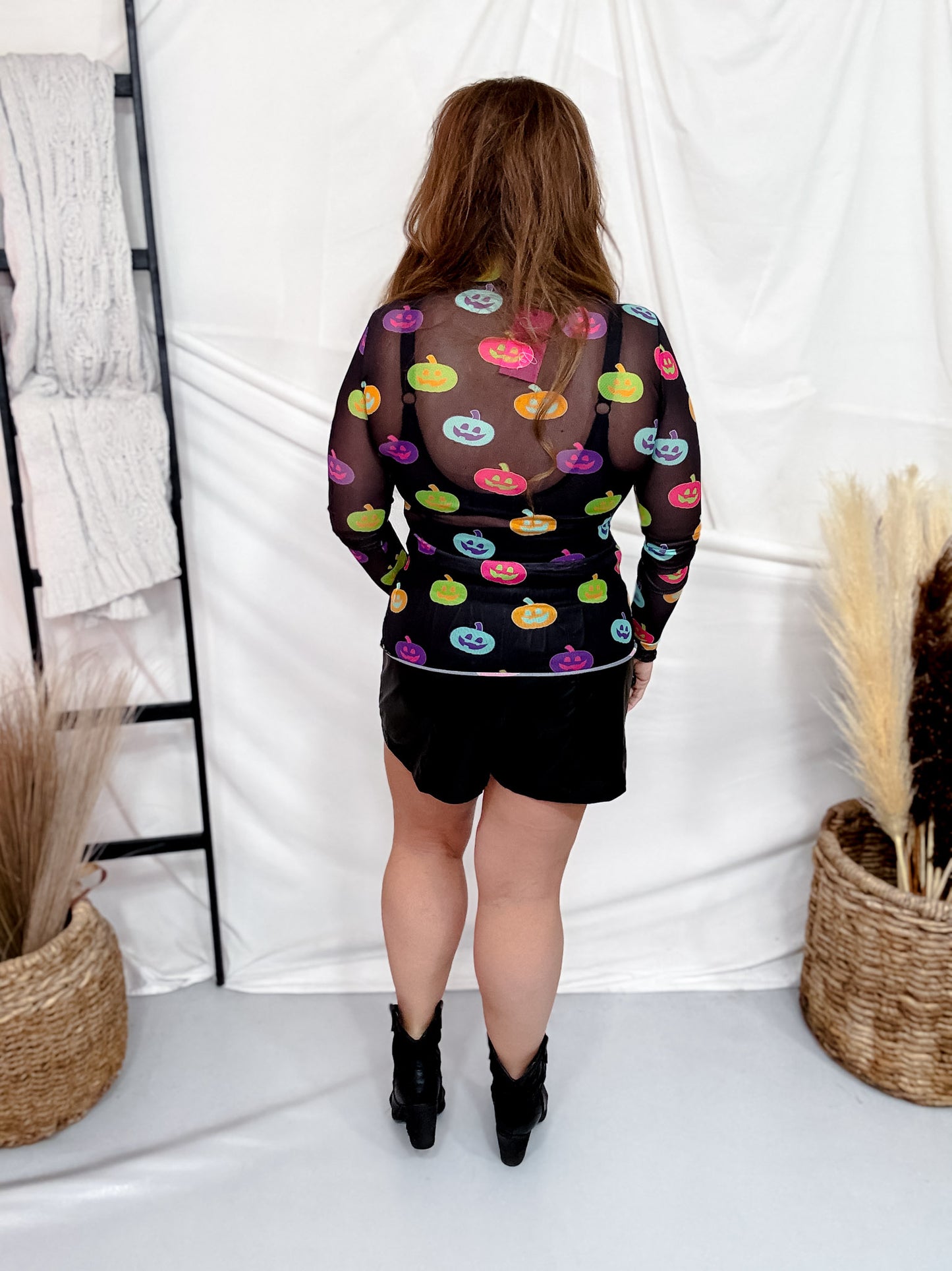 Pumpkin Pop Long Sleeve Mesh Top