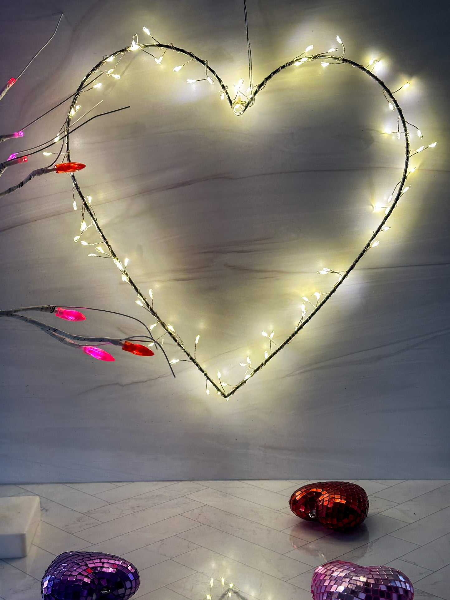 Electric Silver Iron Light Up Hanging Heart
