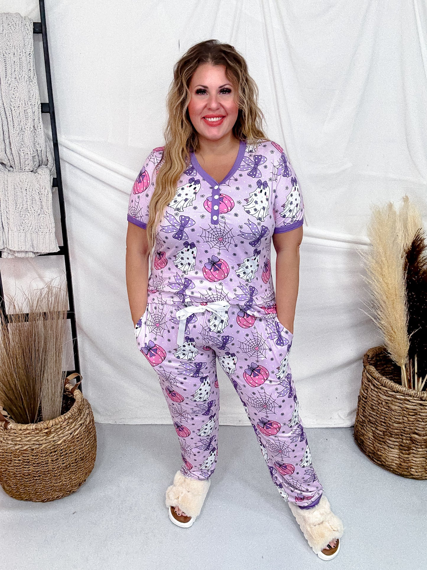 Coquette Halloween Short Sleeve Top and Joggers Pajama Set