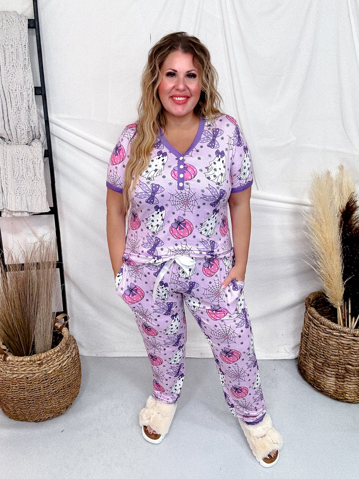 Coquette Halloween Short Sleeve Top and Joggers Pajama Set
