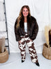 Open Front Brown Faux Fur Jacket