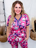 Floral Skulls Pajama Set With Short Sleeve Top & Joggers