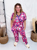 Floral Skulls Pajama Set With Short Sleeve Top & Joggers