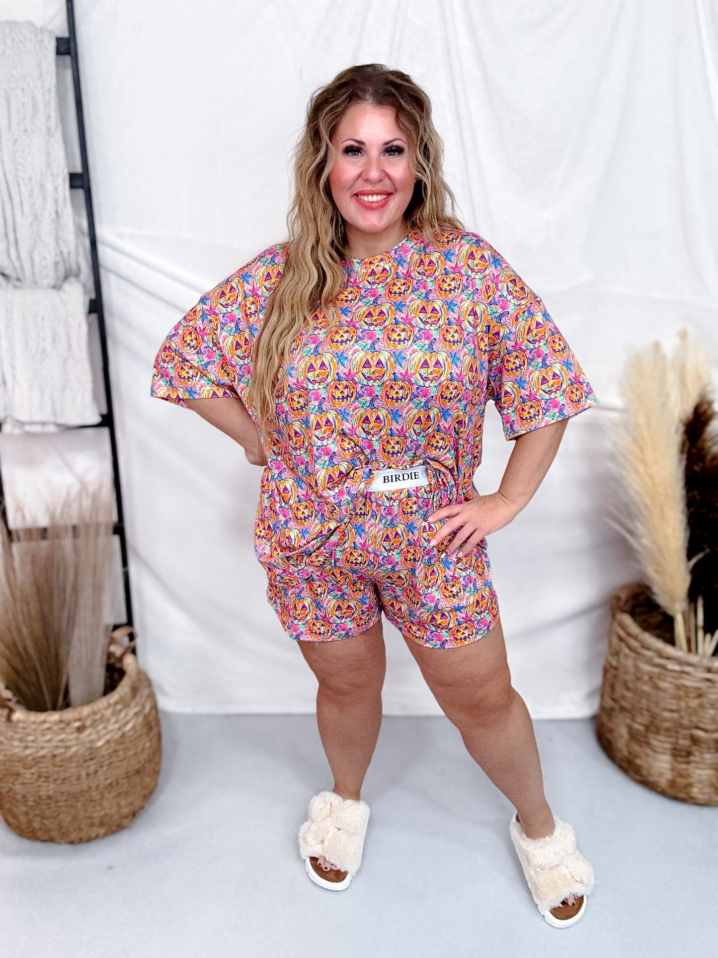 Rainbow Jack-O-Lantern Print Pajama Short And Shirt Set