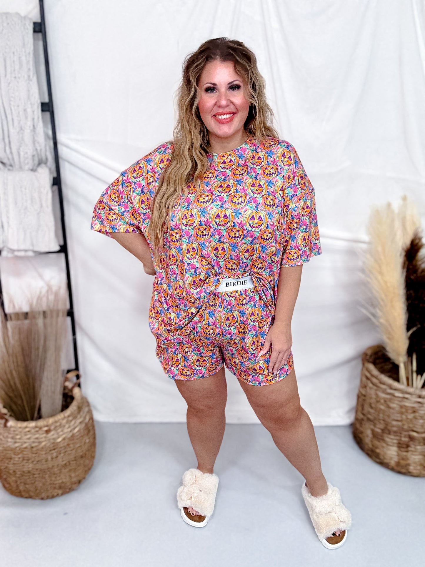 Rainbow Jack-O-Lantern Print Pajama Short And Shirt Set