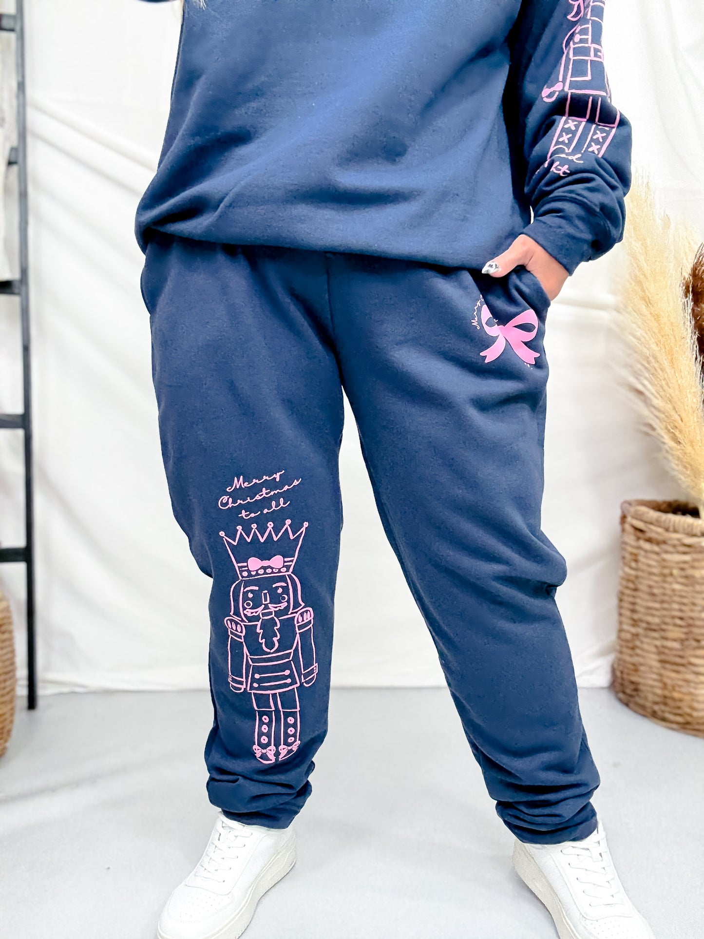 Navy Joggers With Pink Nutcrackers & Bows