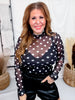 Black & White Polka Dot Long Sleeve Mesh Top