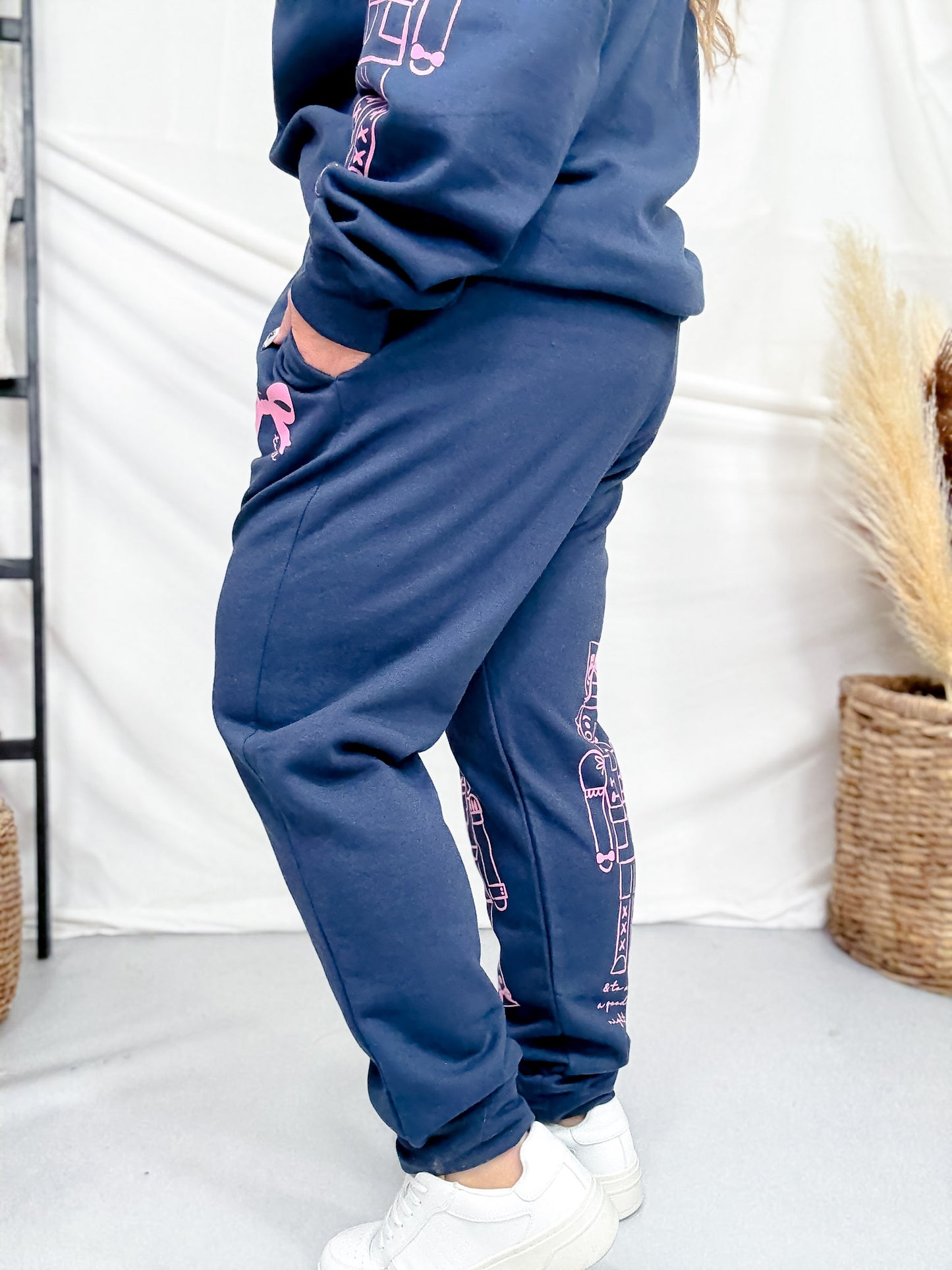 Navy Joggers With Pink Nutcrackers & Bows