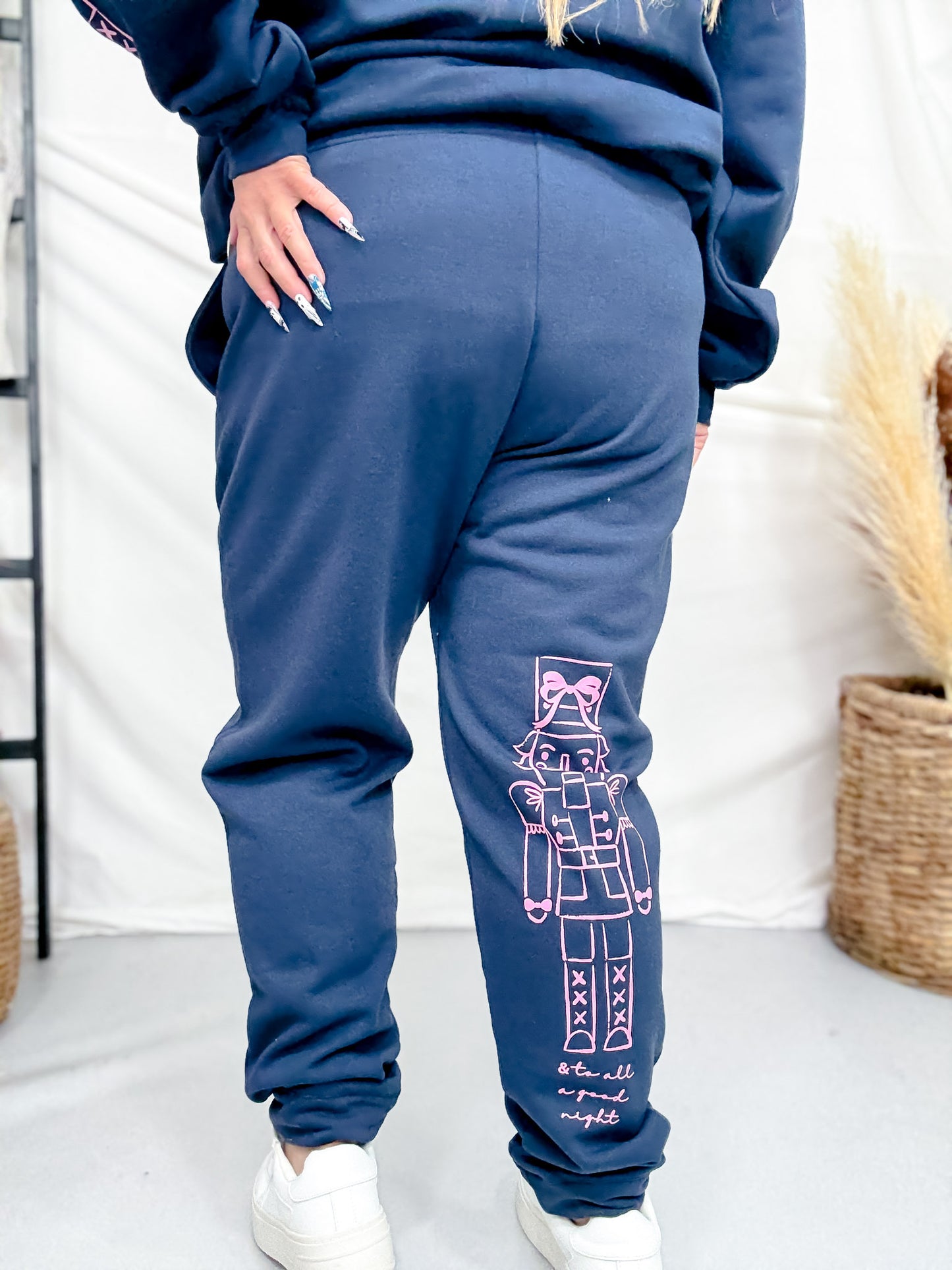 Navy Joggers With Pink Nutcrackers & Bows