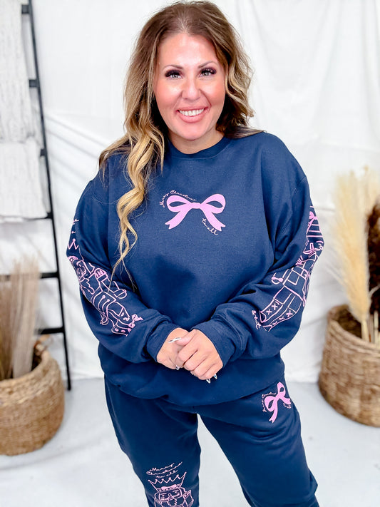 Nutcracker Bows Navy Sweatshirt