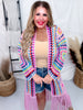 Pink Multi-Color Crochet Fringe Open Front Cardigan Duster