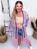Pink Multi-Color Crochet Fringe Open Front Cardigan Duster