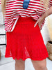 Red Lace Skort With Smocked Waistband