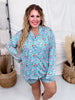 Aqua Skeleton Long Sleeve Shirt And Shorts Pajama Set