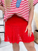 Red Lace Skort With Smocked Waistband