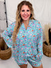 Aqua Skeleton Long Sleeve Shirt And Shorts Pajama Set