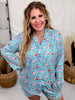 Aqua Skeleton Long Sleeve Shirt And Shorts Pajama Set