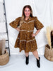 Western Print Mini Dress With Puff Sleeves