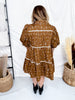 Western Print Mini Dress With Puff Sleeves