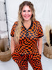 Orange & Black Check Short Sleeve Top & Jogger Bottom Loungewear Set