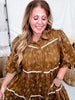 Western Print Mini Dress With Puff Sleeves