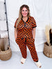 Orange & Black Check Short Sleeve Top & Jogger Bottom Loungewear Set