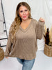 Striped V-Neck Drop Shoulder Top in Brown