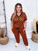 Orange & Black Check Short Sleeve Top & Jogger Bottom Loungewear Set