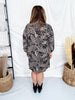 Black Paisley Print Long Sleeve A-Line Dress