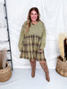 Cozy Plaid Accent Hooded Olive Mini Dress