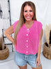 Washed Cable Knit Textured Front Button Sleeveless Cardigan